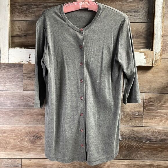 Words Out Maternity 2 pc Blouse Set, Gray Button Up and Gray Tank, Size L - Picture 2 of 6